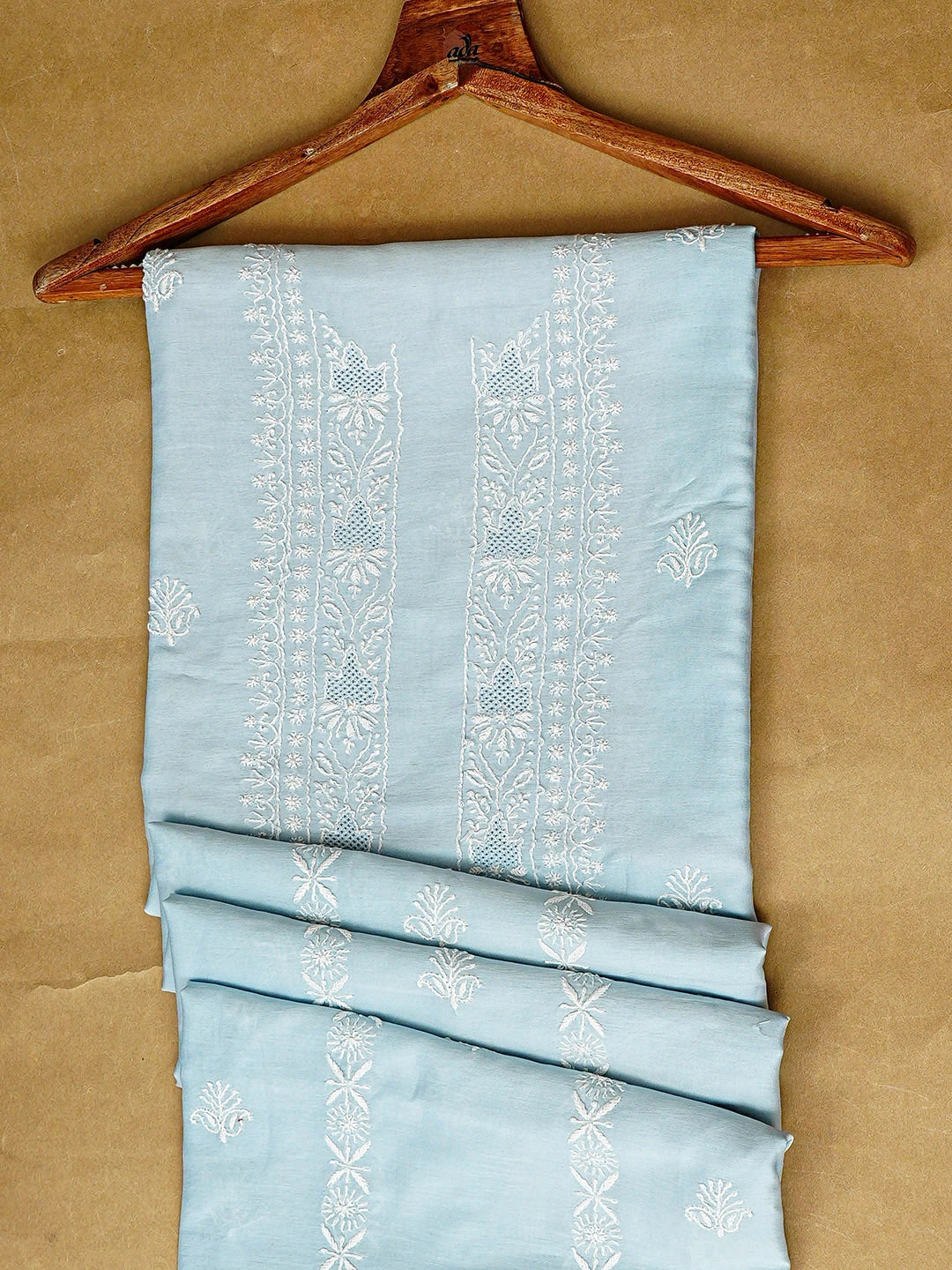 Ada Hand Embroidered Sky Blue Chanderi Lucknowi Chikankari Unstitched Men's Kurta 01A879139