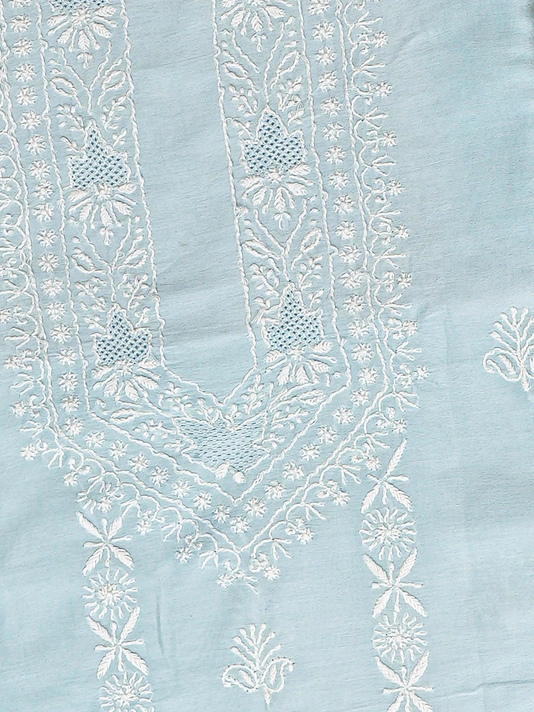 Ada Hand Embroidered Sky Blue Chanderi Lucknowi Chikankari Unstitched Men's Kurta 01A879139