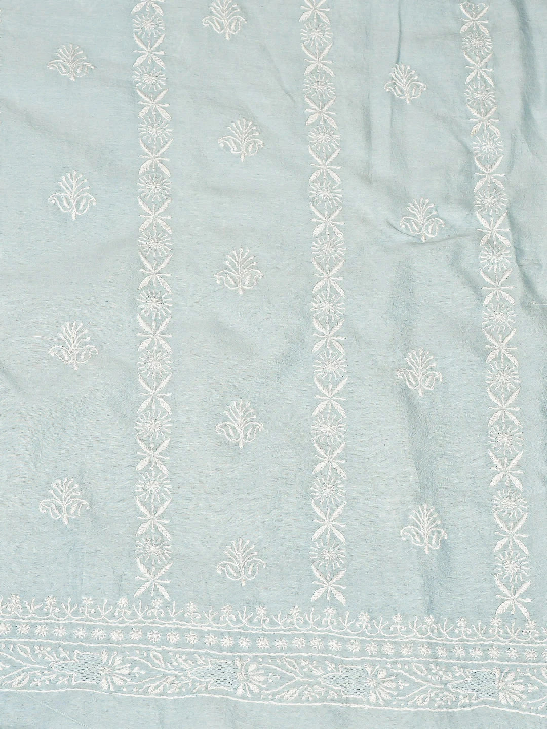 Ada Hand Embroidered Sky Blue Chanderi Lucknowi Chikankari Unstitched Men's Kurta 01A879139