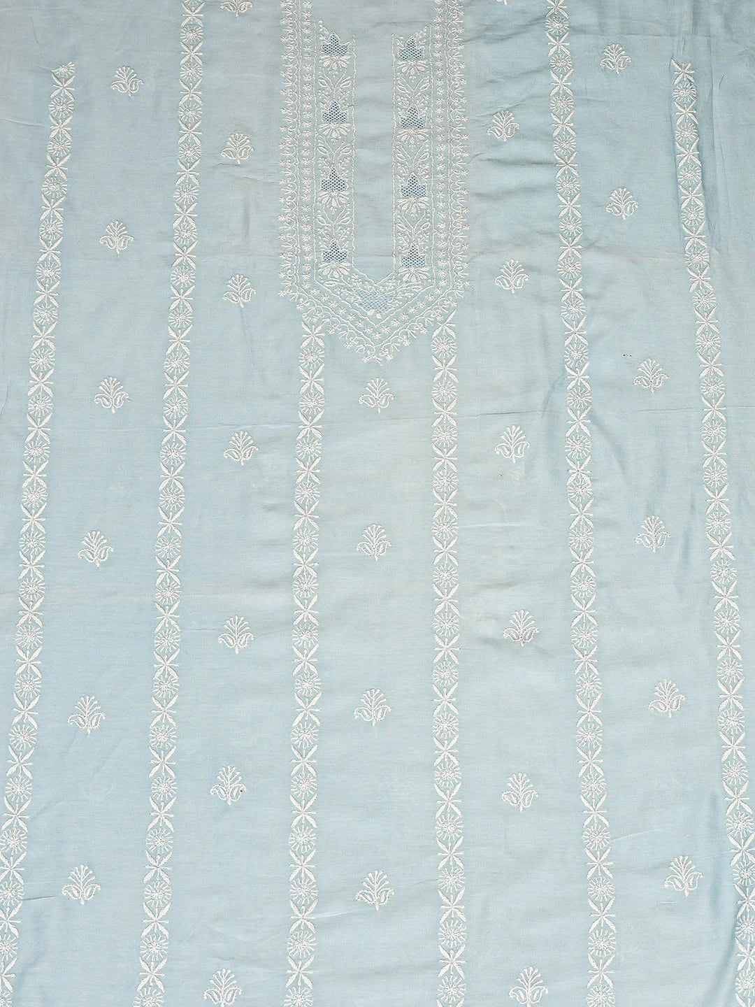 Ada Hand Embroidered Sky Blue Chanderi Lucknowi Chikankari Unstitched Men's Kurta 01A879139