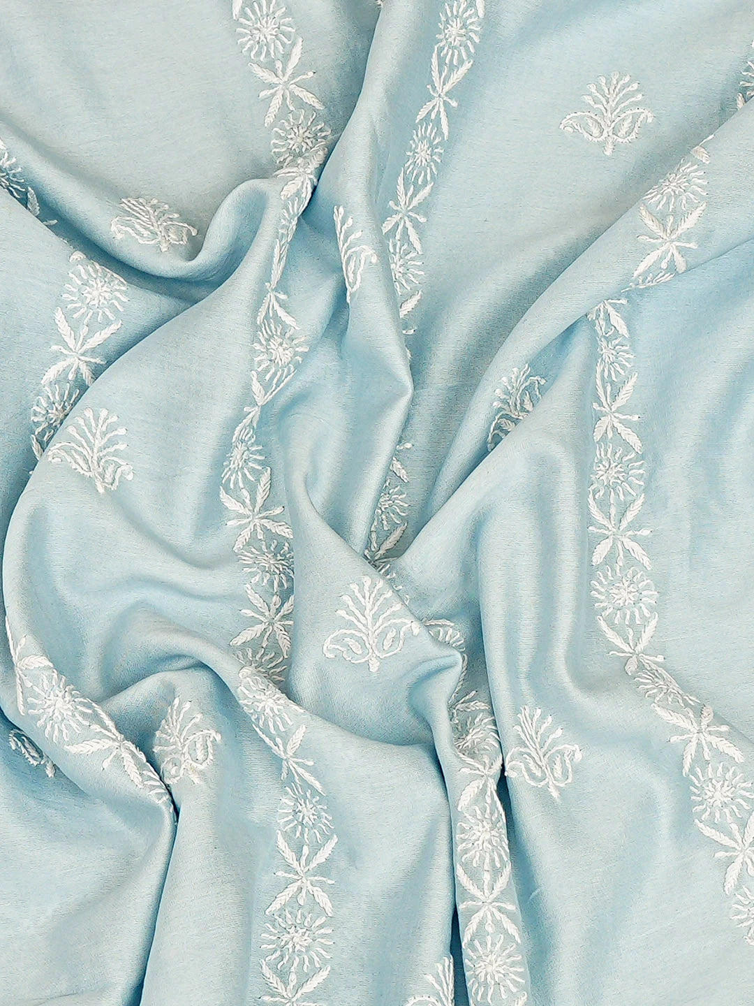 Ada Hand Embroidered Sky Blue Chanderi Lucknowi Chikankari Unstitched Men's Kurta 01A879139
