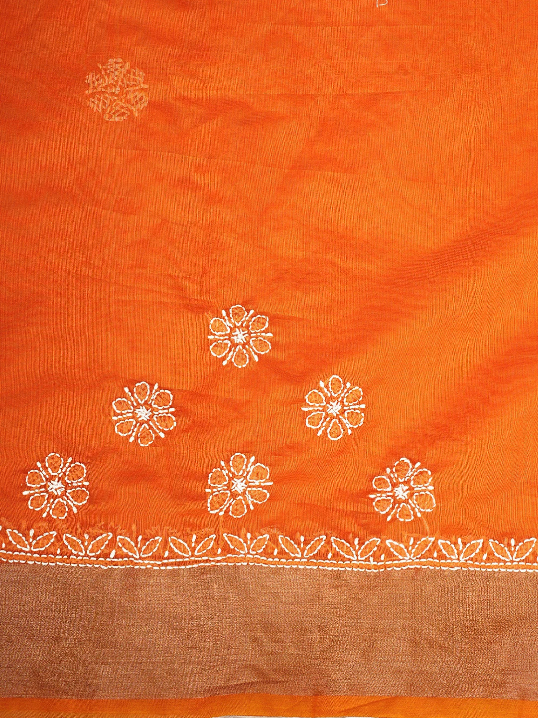 Ada Hand Embroidered Orange Chanderi Lucknowi Chikankari Saree With Blouse 01A924253
