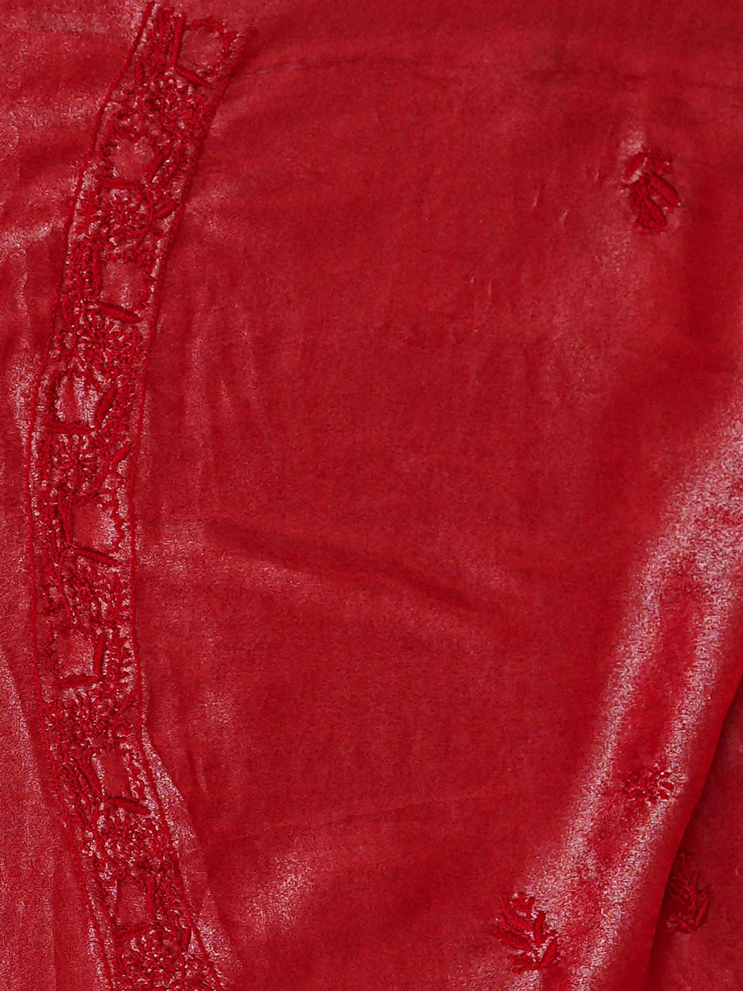 Ada Hand Embroidered Red Tissue Lucknowi Chikankari Unstitched Men's Kurta 01A865096