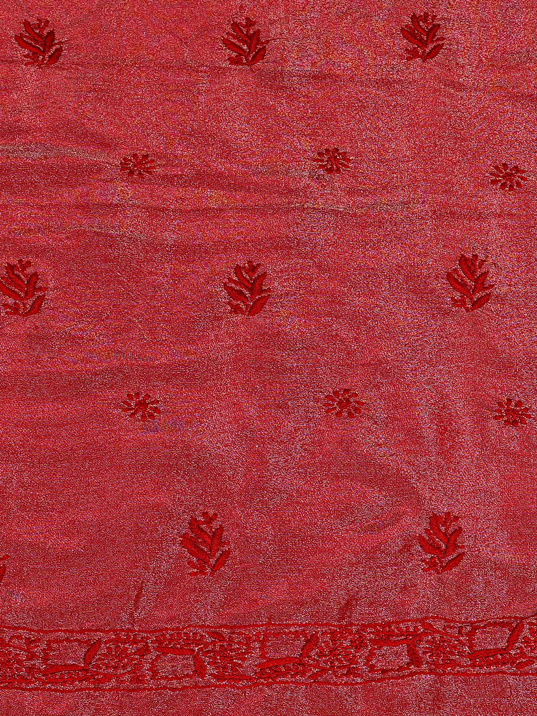 Ada Hand Embroidered Red Tissue Lucknowi Chikankari Unstitched Men's Kurta 01A865096