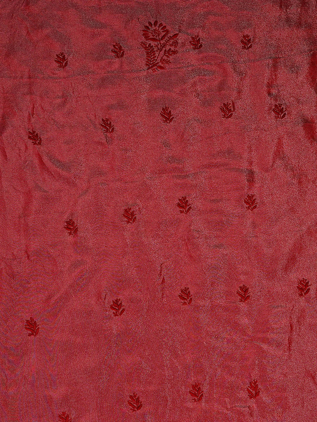 Ada Hand Embroidered Red Tissue Lucknowi Chikankari Unstitched Men's Kurta 01A865096