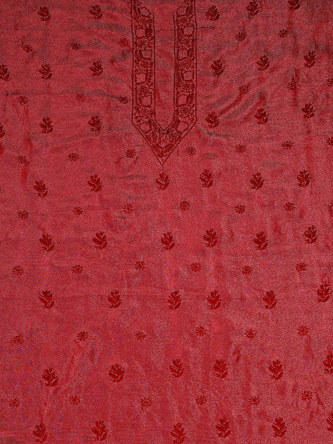 Ada Hand Embroidered Red Tissue Lucknowi Chikankari Unstitched Men's Kurta 01A865096