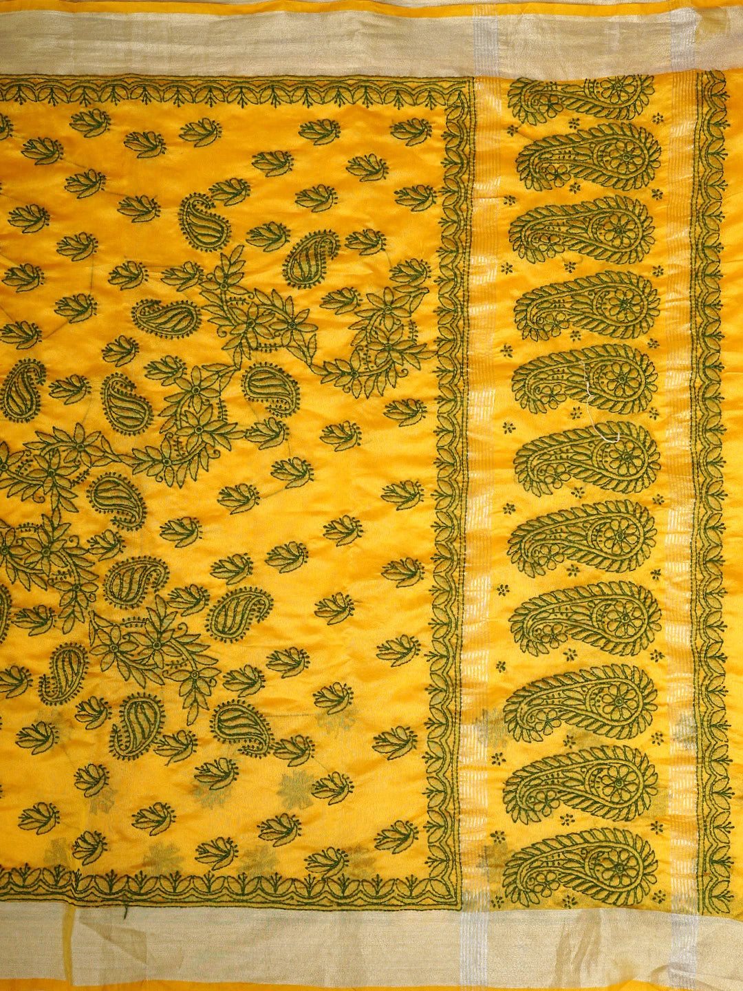 Ada Hand Embroidered Yellow Chanderi Lucknowi Chikankari Saree With Blouse 01A926212