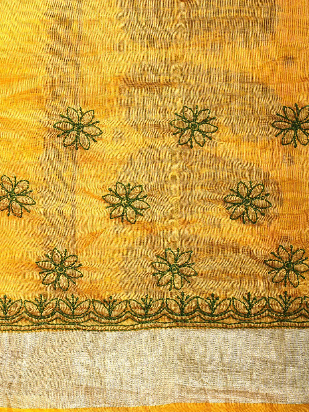 Ada Hand Embroidered Yellow Chanderi Lucknowi Chikankari Saree With Blouse 01A926212