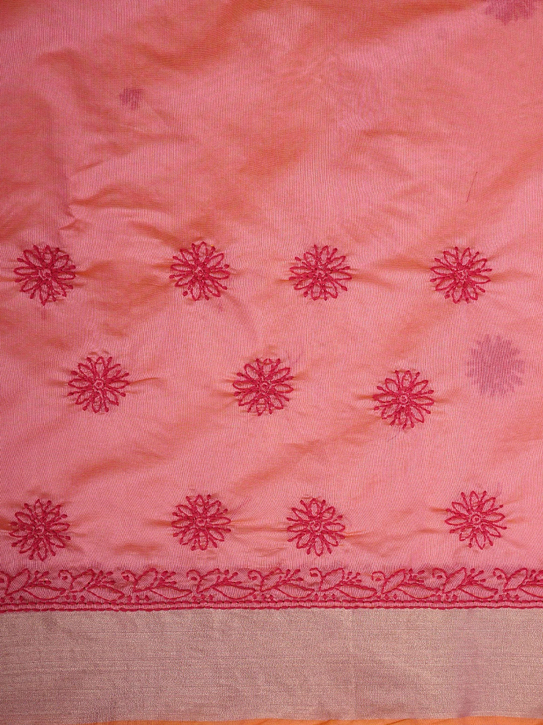 Ada Hand Embroidered Carrot Pink Chanderi Lucknowi Chikankari Saree With Blouse 01A926208