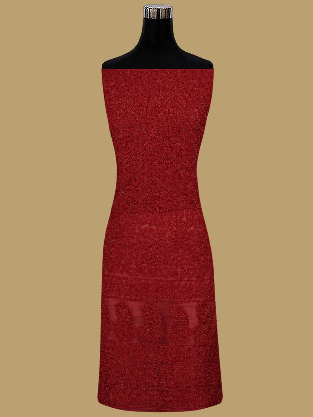 Ada Hand Embroidered Maroon Georgette Lucknowi Chikankari Unstitched Suit Piece 01A934517