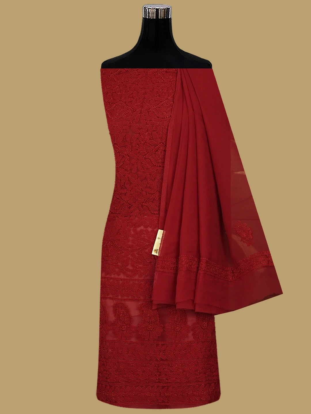 Ada Hand Embroidered Maroon Georgette Lucknowi Chikankari Unstitched Suit Piece 01A934517
