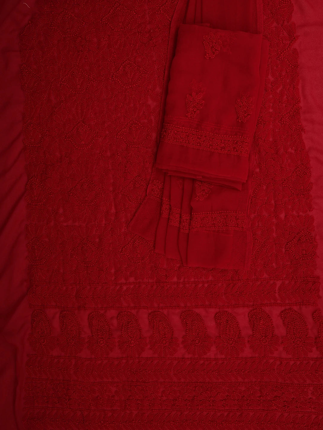 Ada Hand Embroidered Maroon Georgette Lucknowi Chikankari Unstitched Suit Piece 01A934517