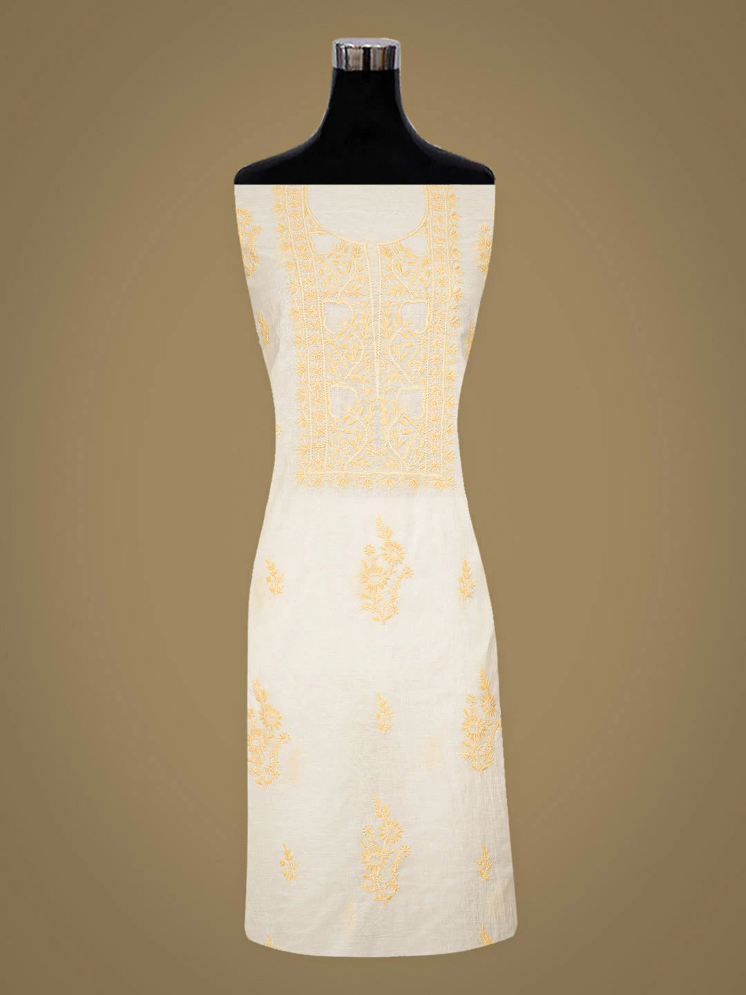 Ada Hand Embroidered White Chanderi Lucknowi Chikankari Unstitched Kurta Dupatta Set 01A936387