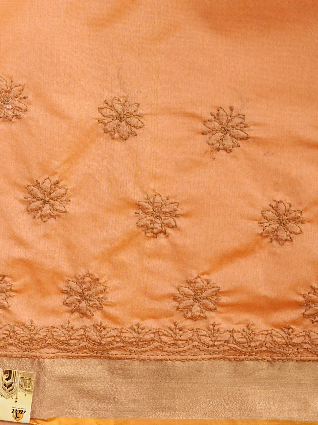 Ada Hand Embroidered Dark Peach Chanderi Lucknowi Chikankari Saree With Blouse 01A926214