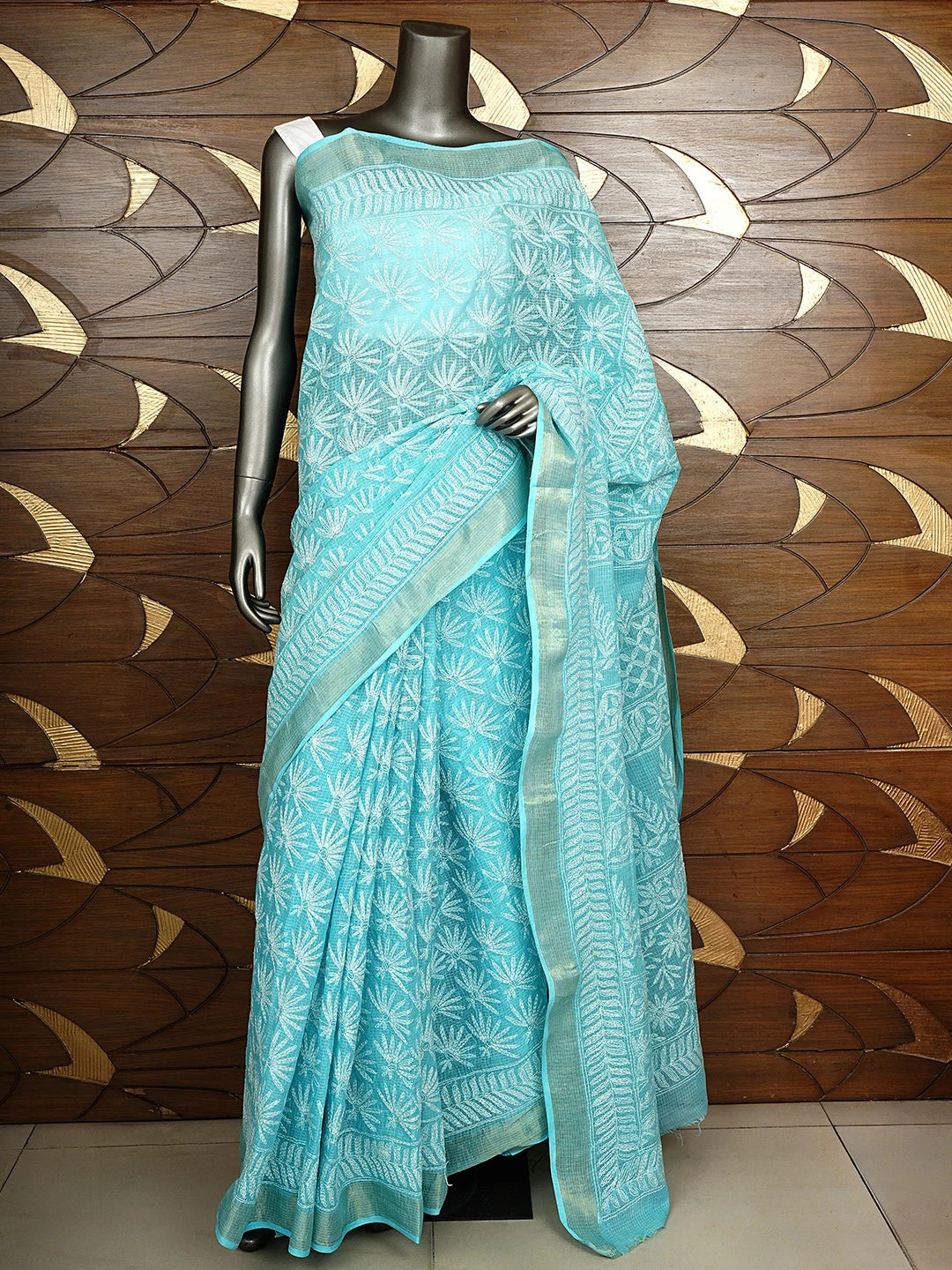 Ada Hand Embroidered Blue Kota Lucknowi Chikankari Saree and Blouse 01A820389