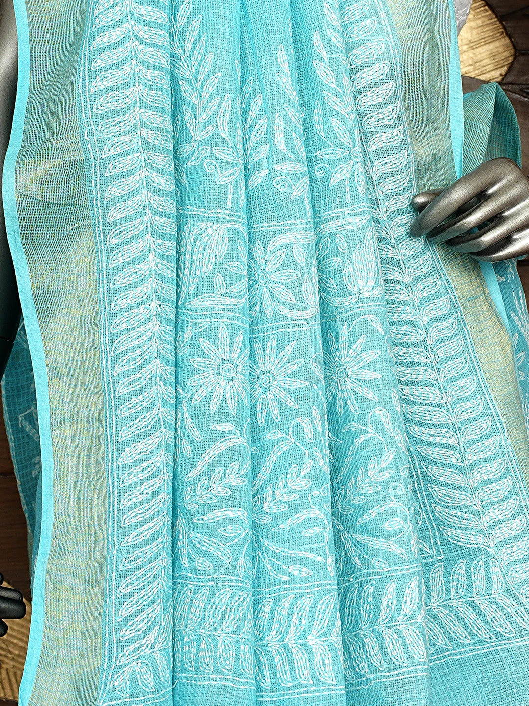 Ada Hand Embroidered Blue Kota Lucknowi Chikankari Saree and Blouse 01A820389