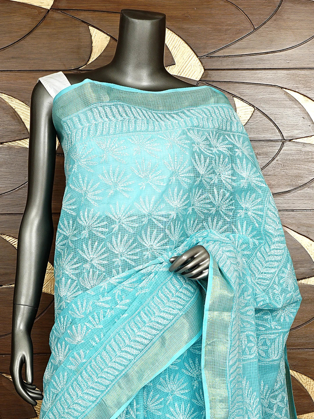 Ada Hand Embroidered Blue Kota Lucknowi Chikankari Saree and Blouse 01A820389
