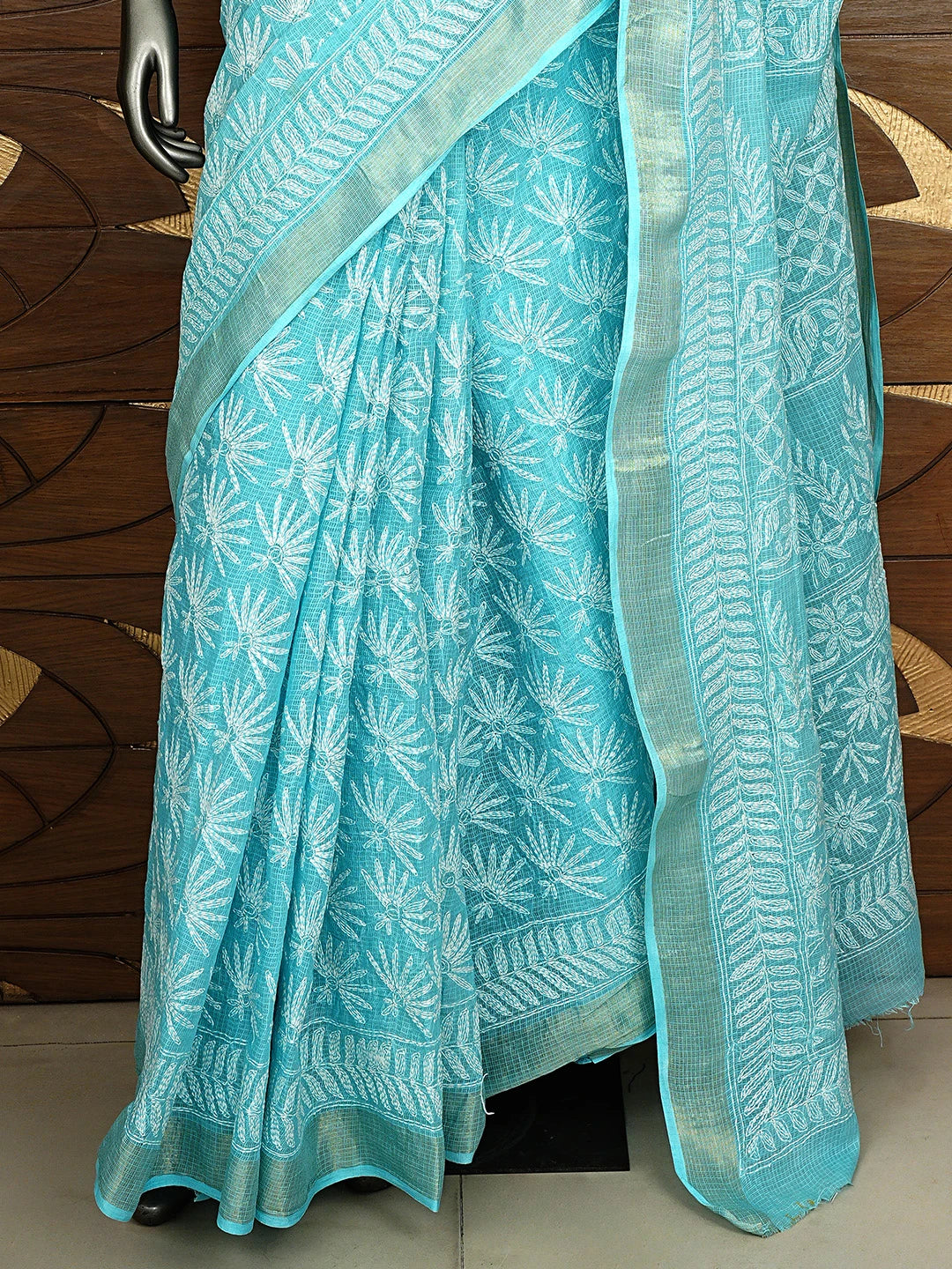 Ada Hand Embroidered Blue Kota Lucknowi Chikankari Saree and Blouse 01A820389