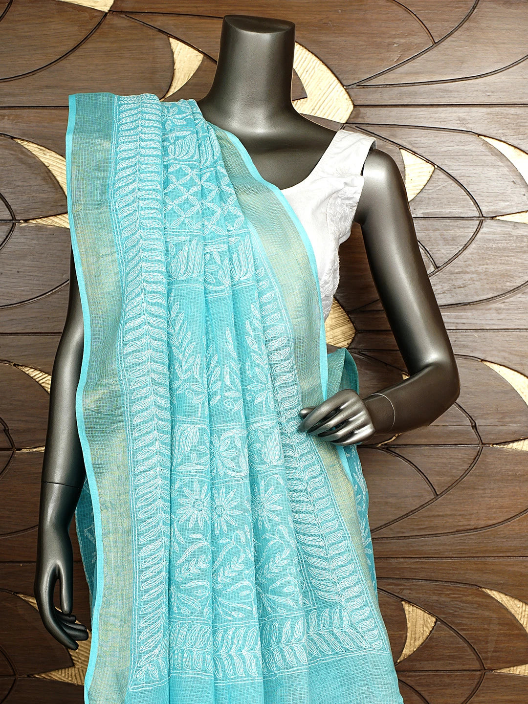 Ada Hand Embroidered Blue Kota Lucknowi Chikankari Saree and Blouse 01A820389