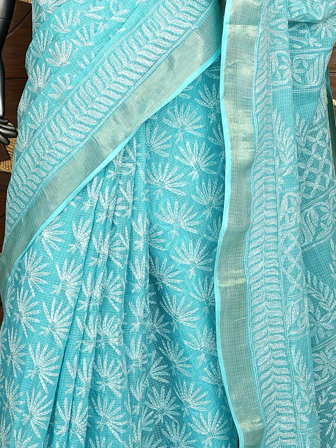 Ada Hand Embroidered Blue Kota Lucknowi Chikankari Saree and Blouse 01A820389