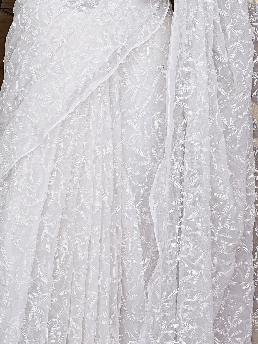 Ada Hand Embroidered White Georgette Lucknowi Chikankari Saree and Blouse 01A923551