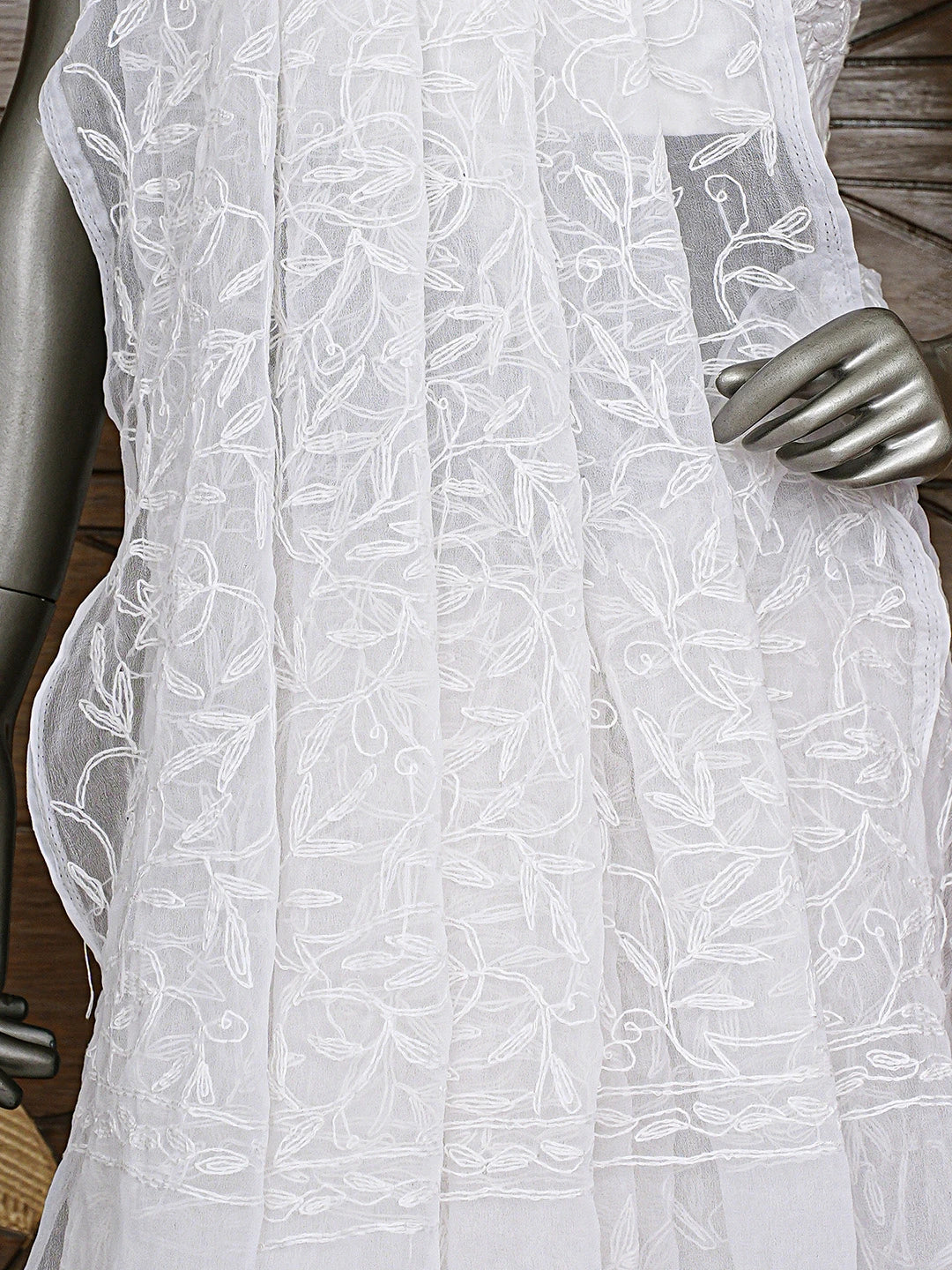 Ada Hand Embroidered White Georgette Lucknowi Chikankari Saree and Blouse 01A923551
