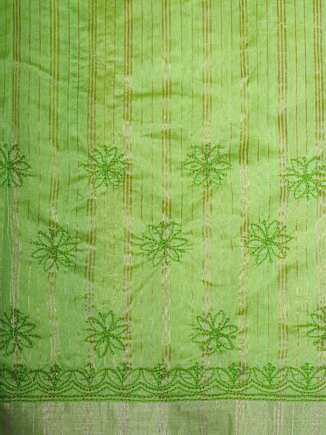 Ada Hand Embroidered Parrot Green Chanderi Lucknowi Chikankari Saree With Blouse 01A926194