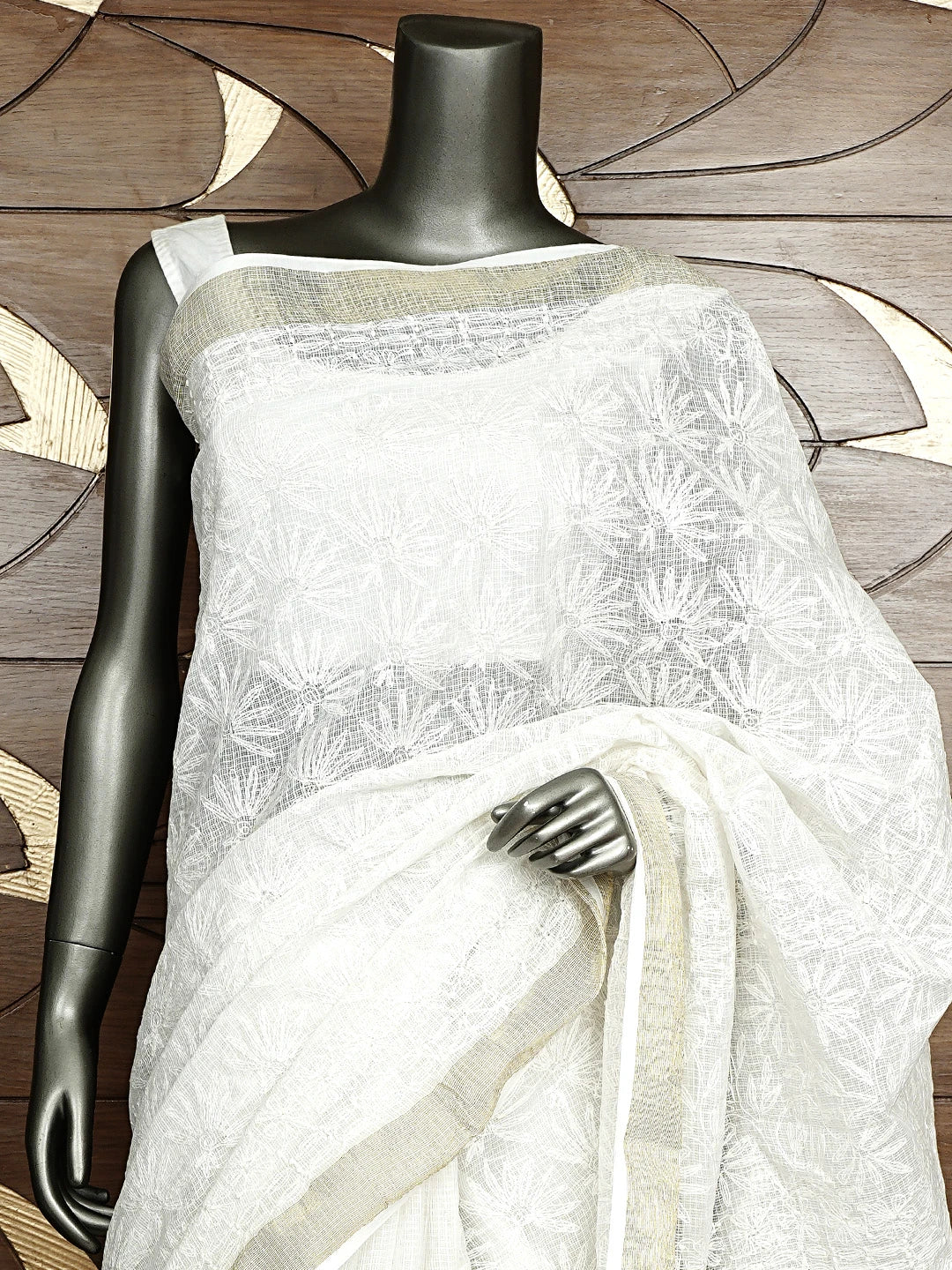 Ada Hand Embroidered White Kota Lucknowi Chikankari Saree and Blouse 01A820367