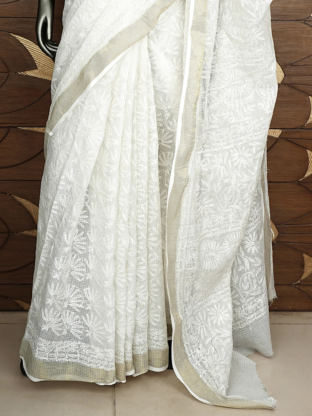 Ada Hand Embroidered White Kota Lucknowi Chikankari Saree and Blouse 01A820367