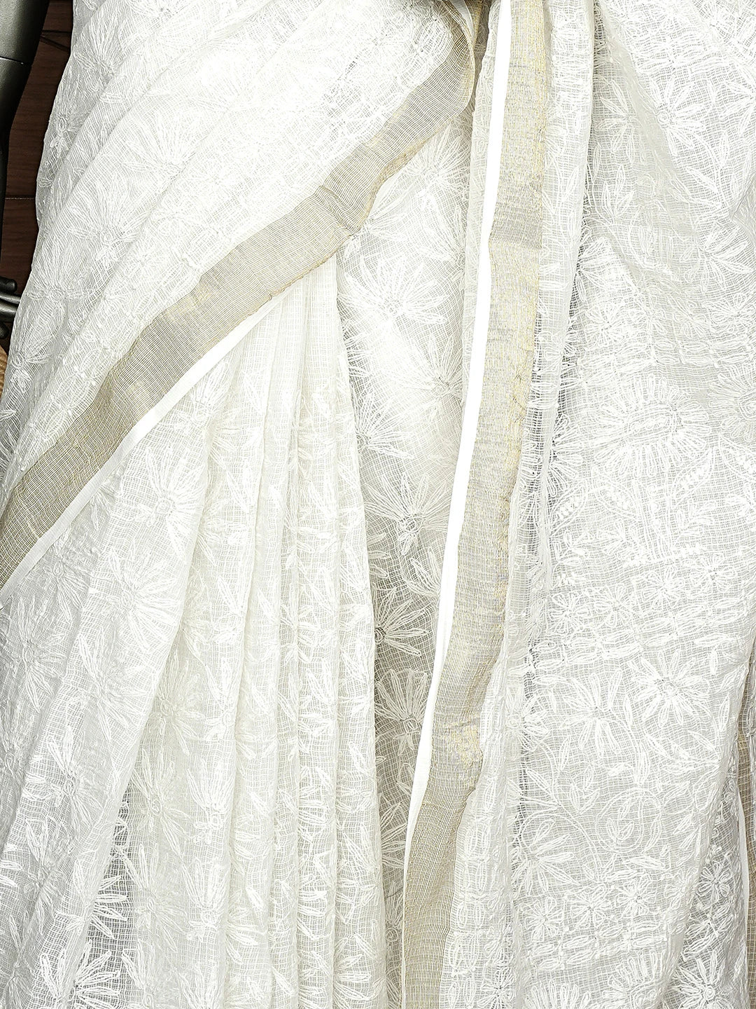 Ada Hand Embroidered White Kota Lucknowi Chikankari Saree and Blouse 01A820367
