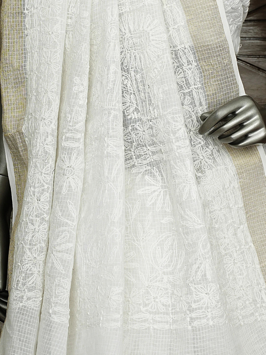 Ada Hand Embroidered White Kota Lucknowi Chikankari Saree and Blouse 01A820367