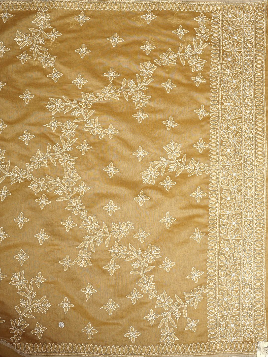 Ada Hand Embroidered Fawn Chanderi Lucknowi Chikankari Saree and Blouse 01A922902