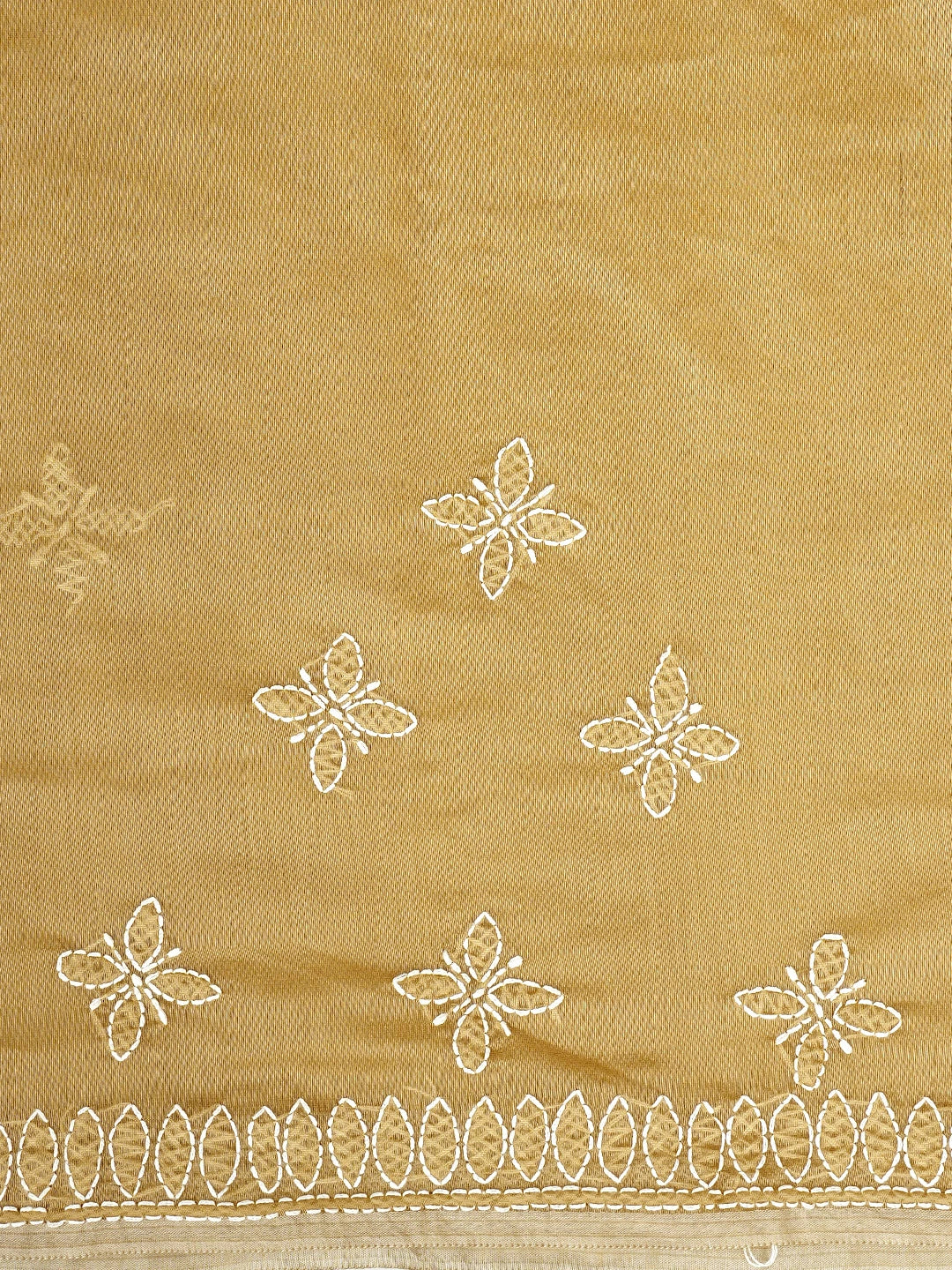 Ada Hand Embroidered Fawn Chanderi Lucknowi Chikankari Saree and Blouse 01A922902