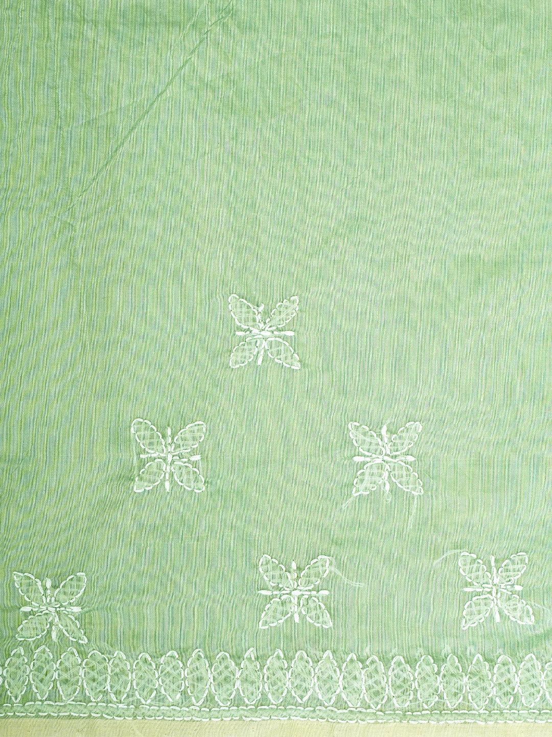 Ada Hand Embroidered Pista Green Chanderi Lucknowi Chikankari Saree With Blouse 01A913415