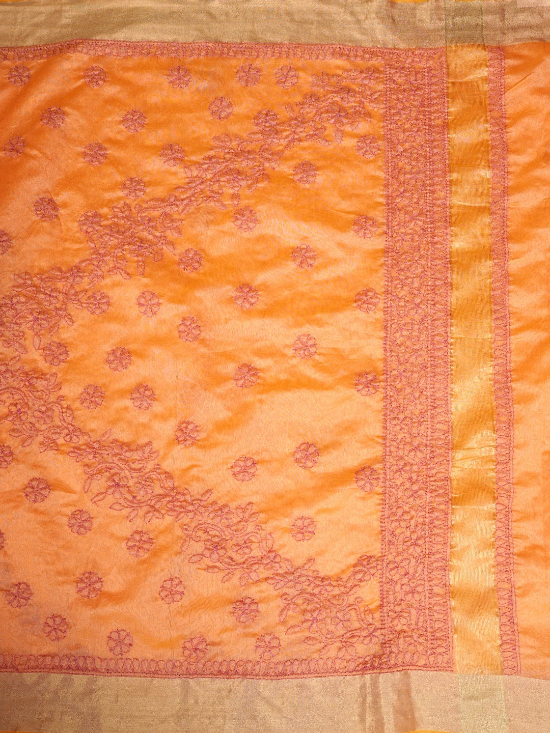 Ada Hand Embroidered Orange Chanderi Lucknowi Chikankari Saree and Blouse 01A855247