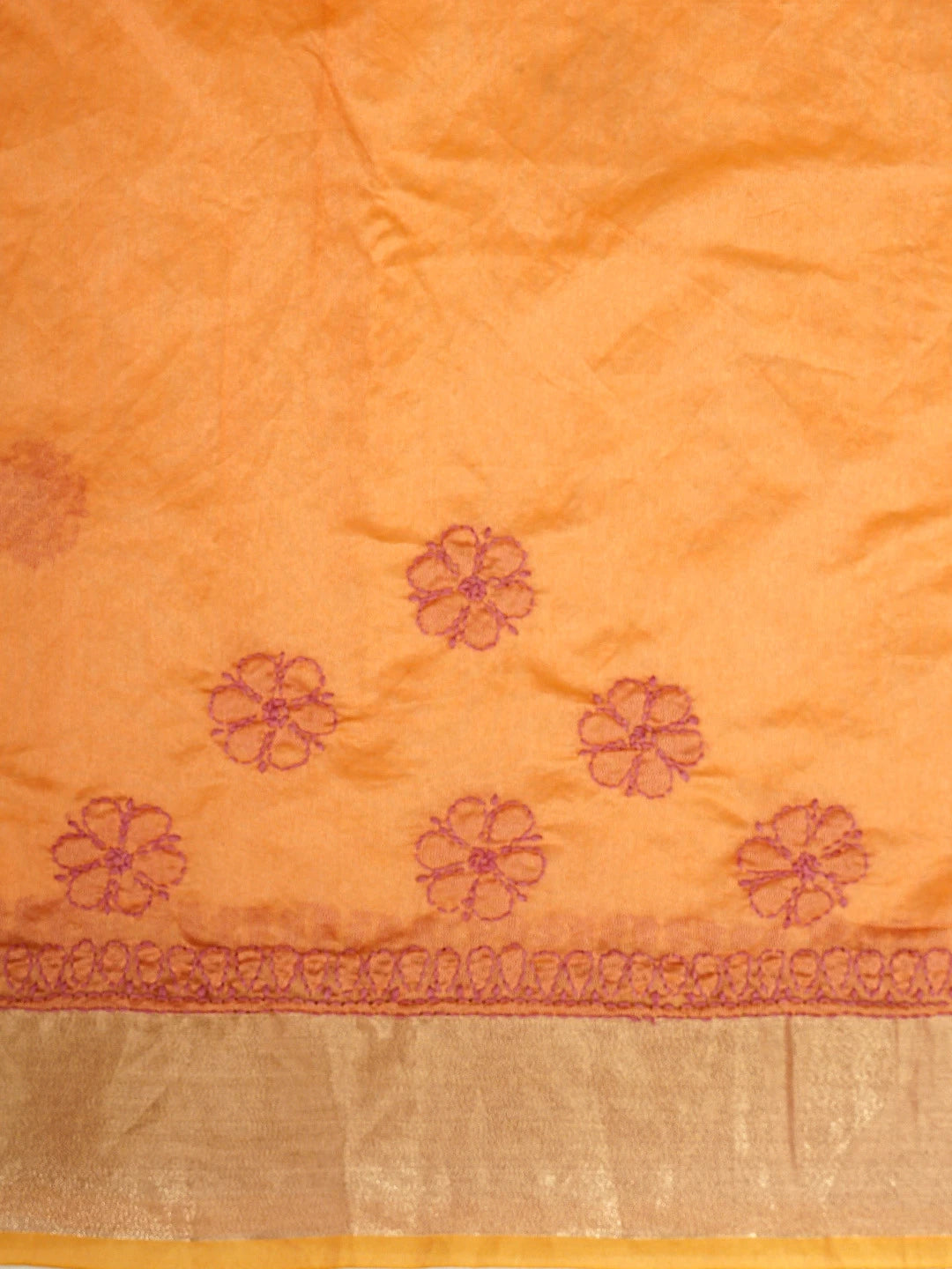 Ada Hand Embroidered Orange Chanderi Lucknowi Chikankari Saree and Blouse 01A855247