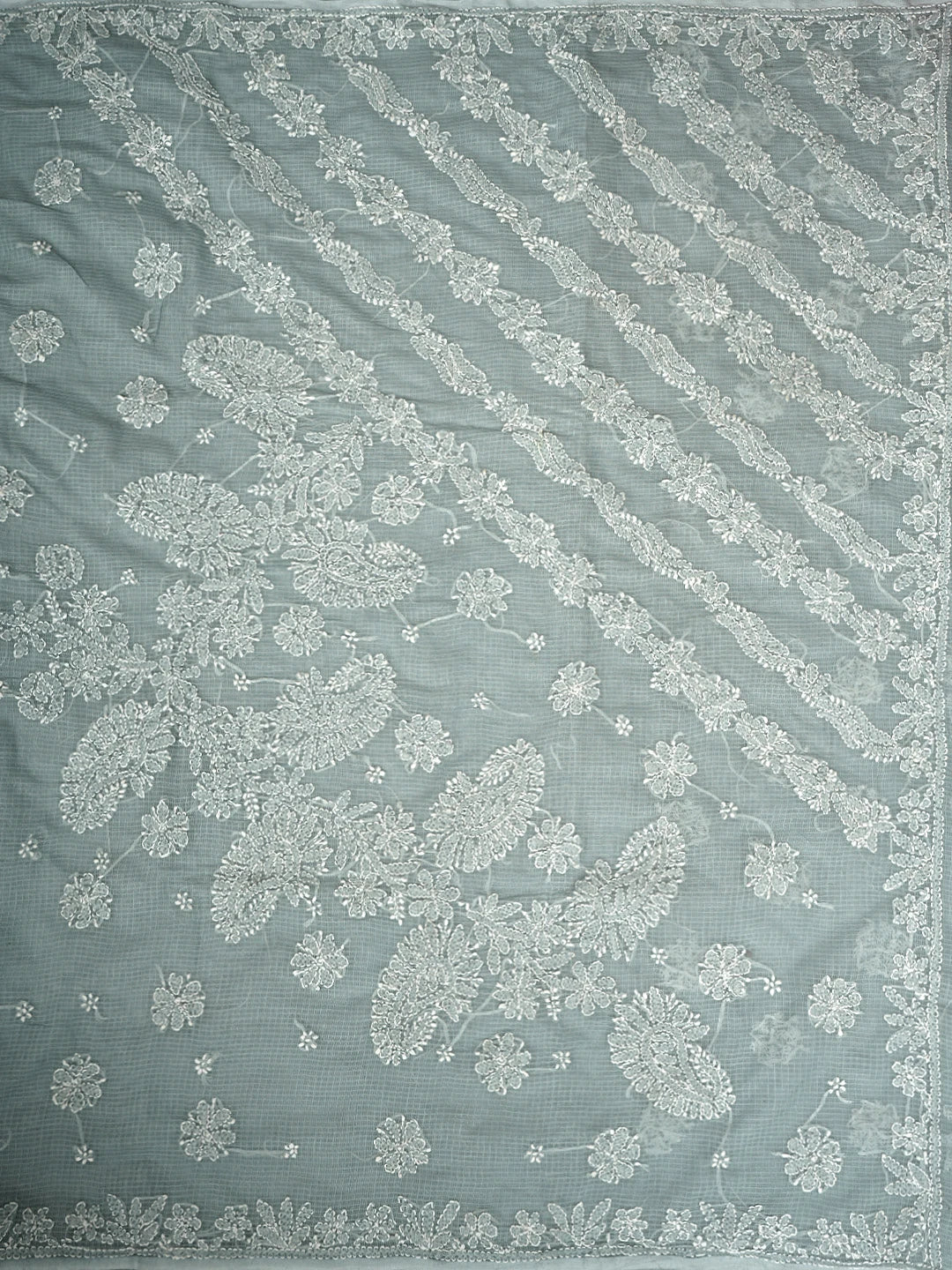 Ada Hand Embroidered Grey Kota Lucknowi Chikankari Saree and Blouse 01A922130