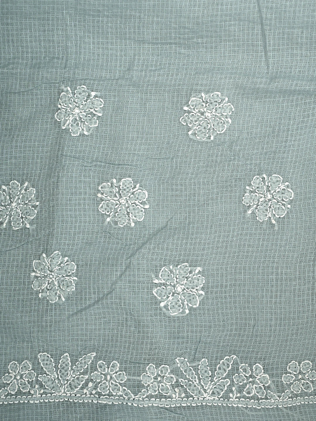 Ada Hand Embroidered Grey Kota Lucknowi Chikankari Saree and Blouse 01A922130