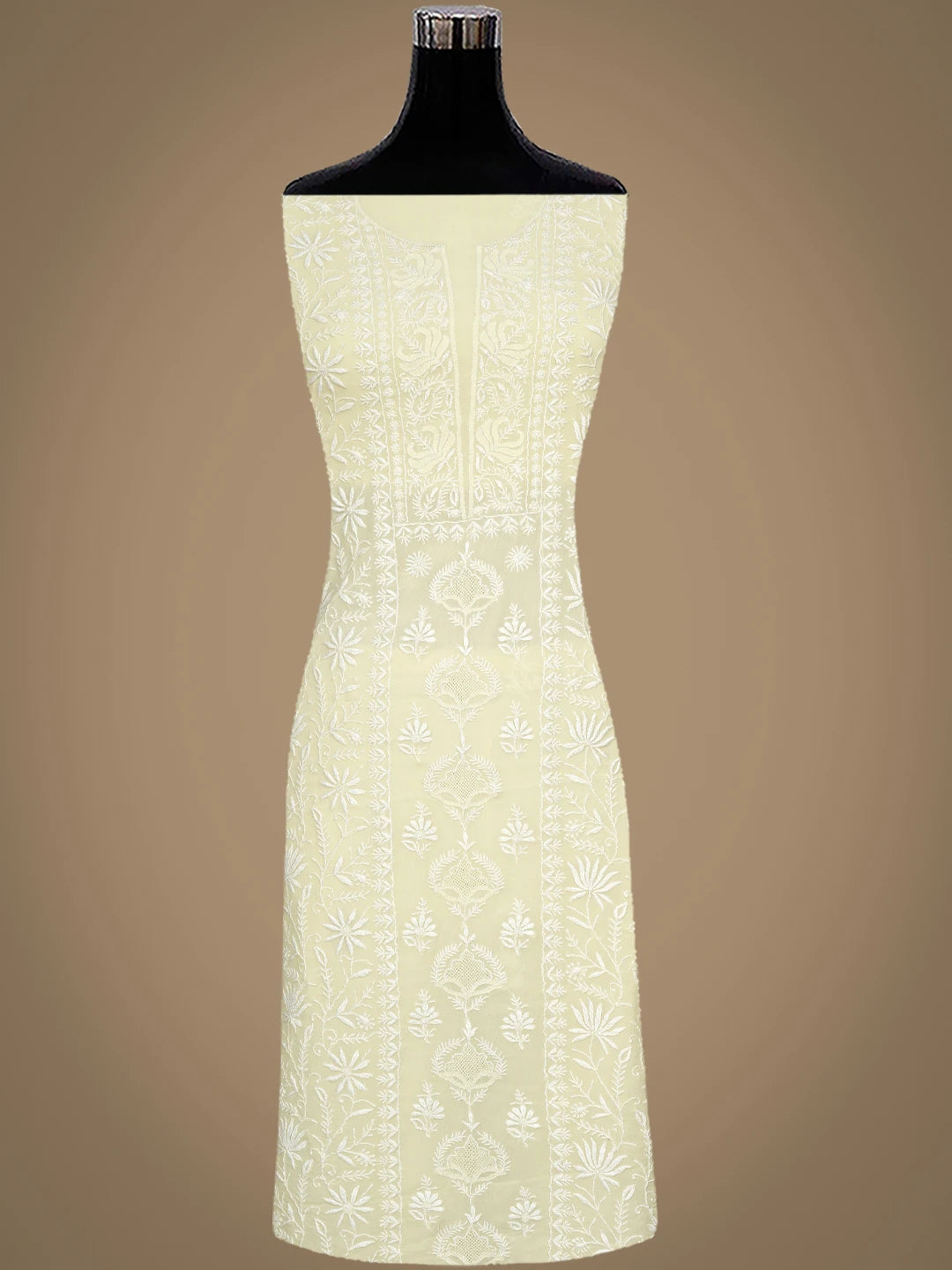 Ada Hand Embroidered Lemon Viscose Georgette Lucknowi Chikankari Unstitched Kurta Dupatta Set 01A630117