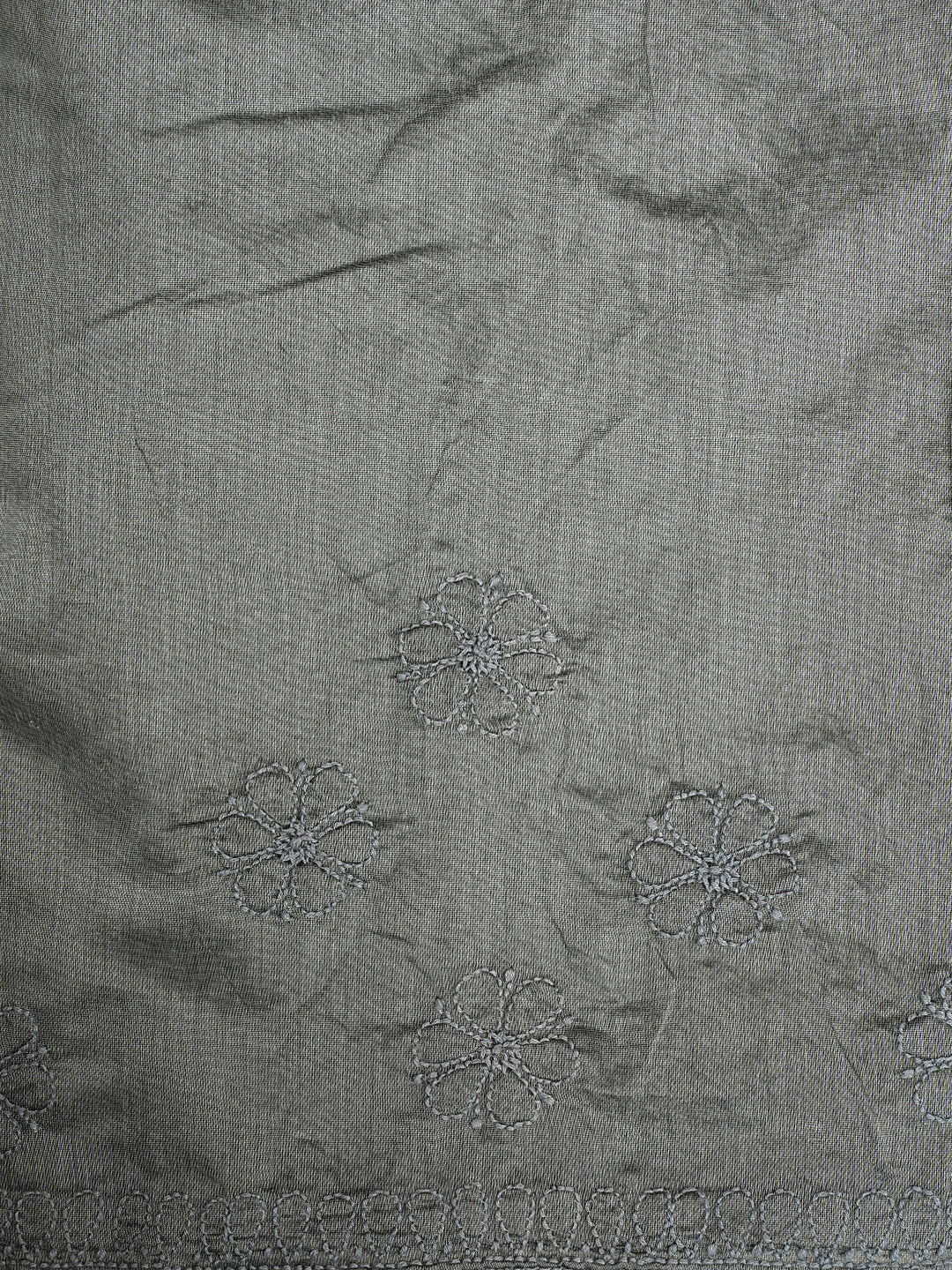 Ada Hand Embroidered Grey Chanderi Lucknowi Chikankari Saree and Blouse 01A922908