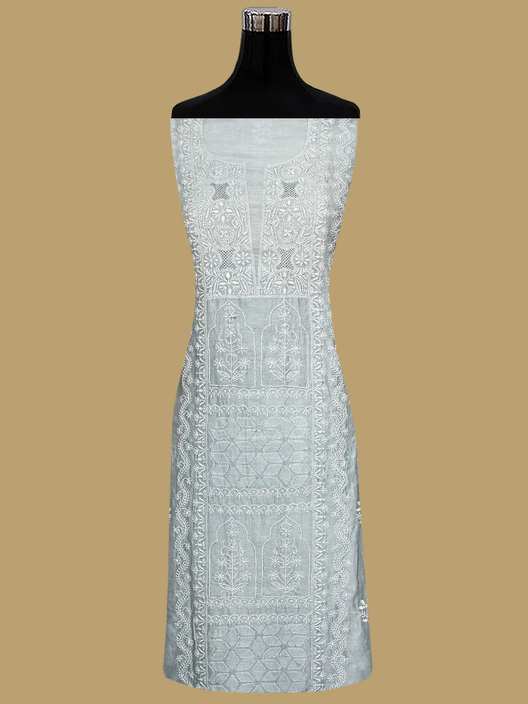 Ada Hand Embroidered Grey Chanderi Lucknowi Chikankari Unstitched Suit Piece 01A805707