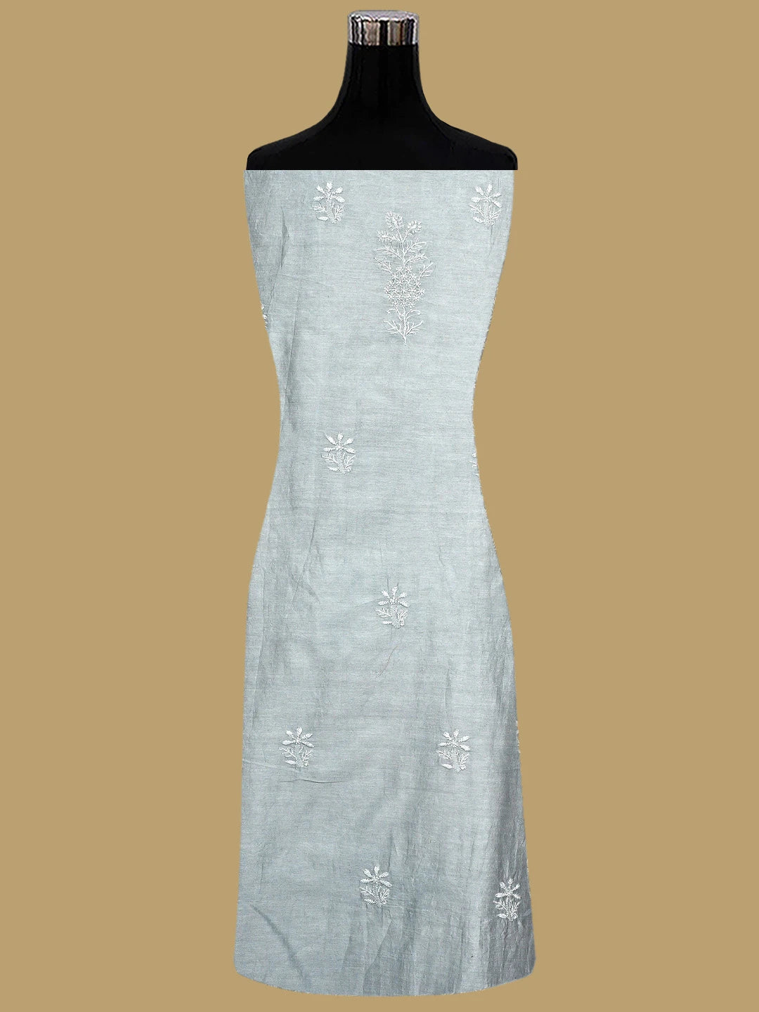 Ada Hand Embroidered Grey Chanderi Lucknowi Chikankari Unstitched Suit Piece 01A805707
