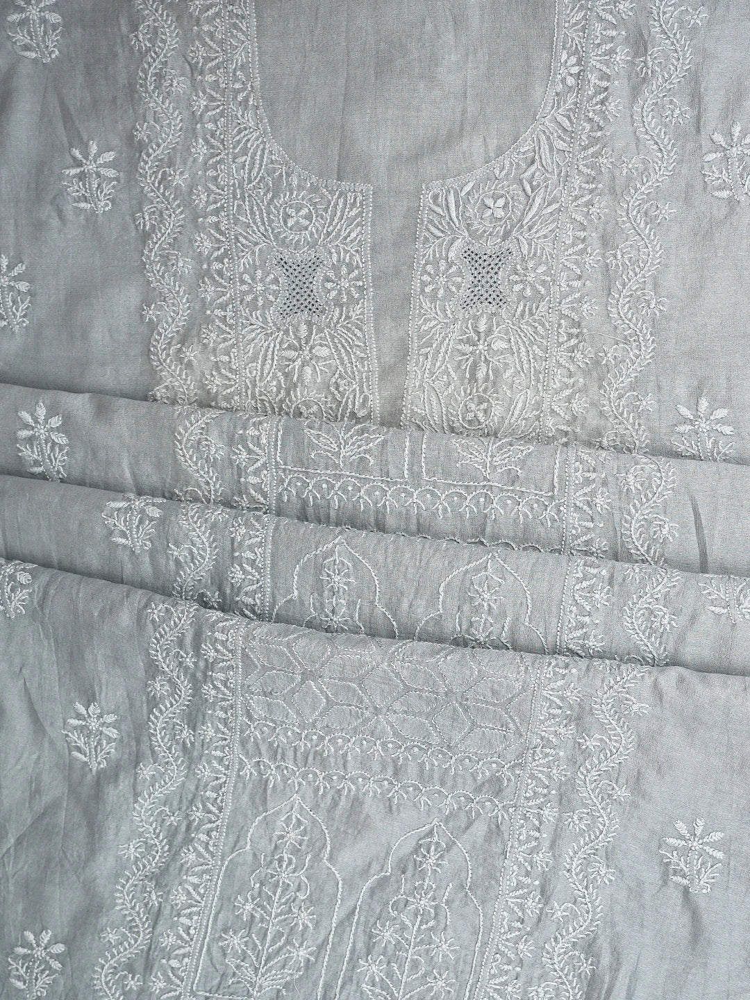 Ada Hand Embroidered Grey Chanderi Lucknowi Chikankari Unstitched Suit Piece 01A805707