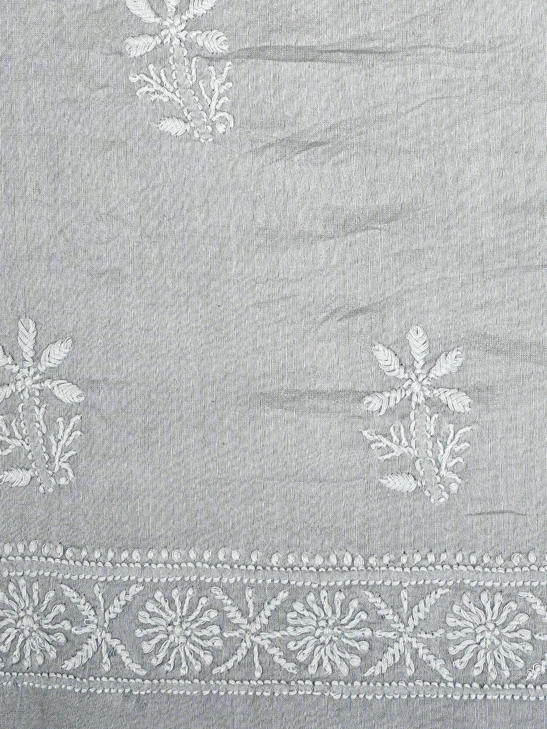 Ada Hand Embroidered Grey Chanderi Lucknowi Chikankari Unstitched Suit Piece 01A805707