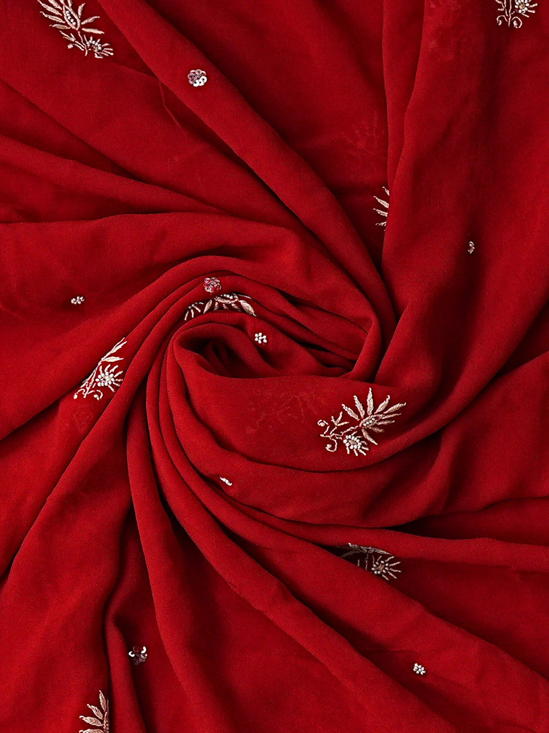 Ada Hand Embroidered Red Viscose Georgette Lucknowi Chikankari Unstitched Kurta Dupatta Set With Pearl Work 01A535029