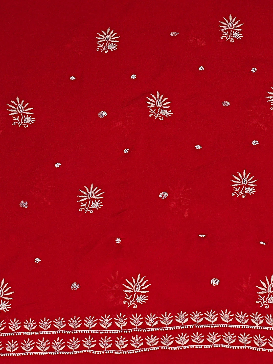Ada Hand Embroidered Red Viscose Georgette Lucknowi Chikankari Unstitched Kurta Dupatta Set With Pearl Work 01A535029