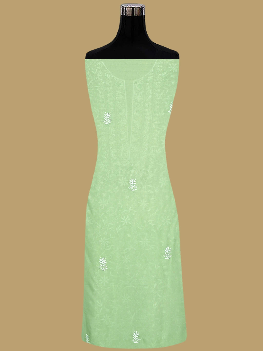 Ada Hand Embroidered Pista Green Viscose Georgette Lucknowi Chikankari Unstitched Kurta Dupatta Set 01A873605