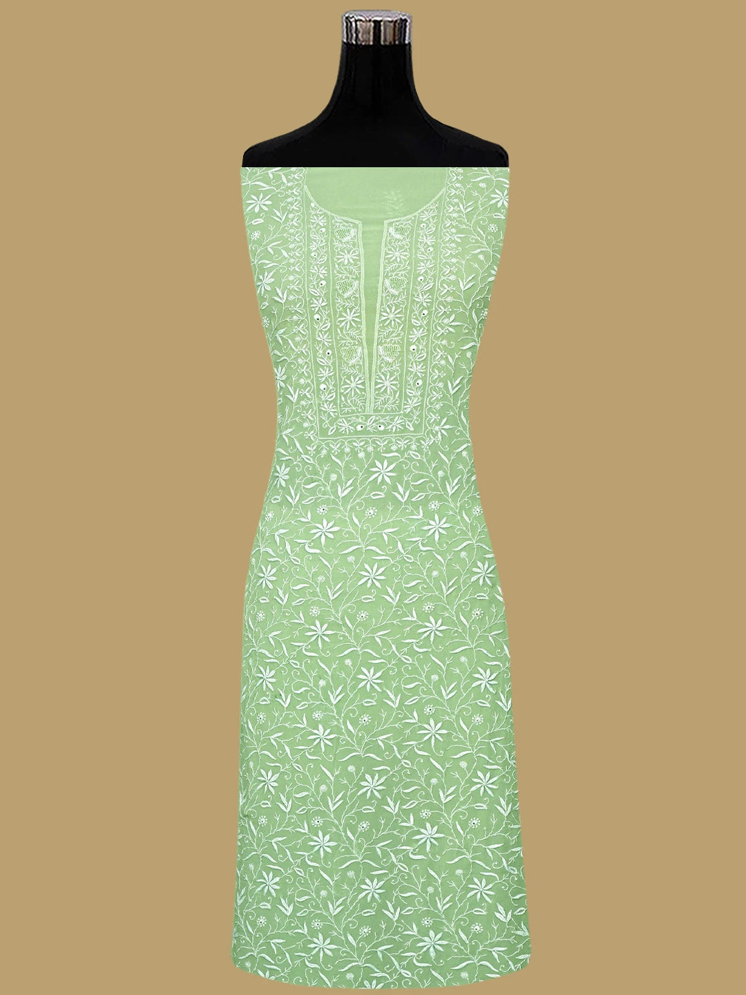 Ada Hand Embroidered Pista Green Viscose Georgette Lucknowi Chikankari Unstitched Kurta Dupatta Set 01A873605
