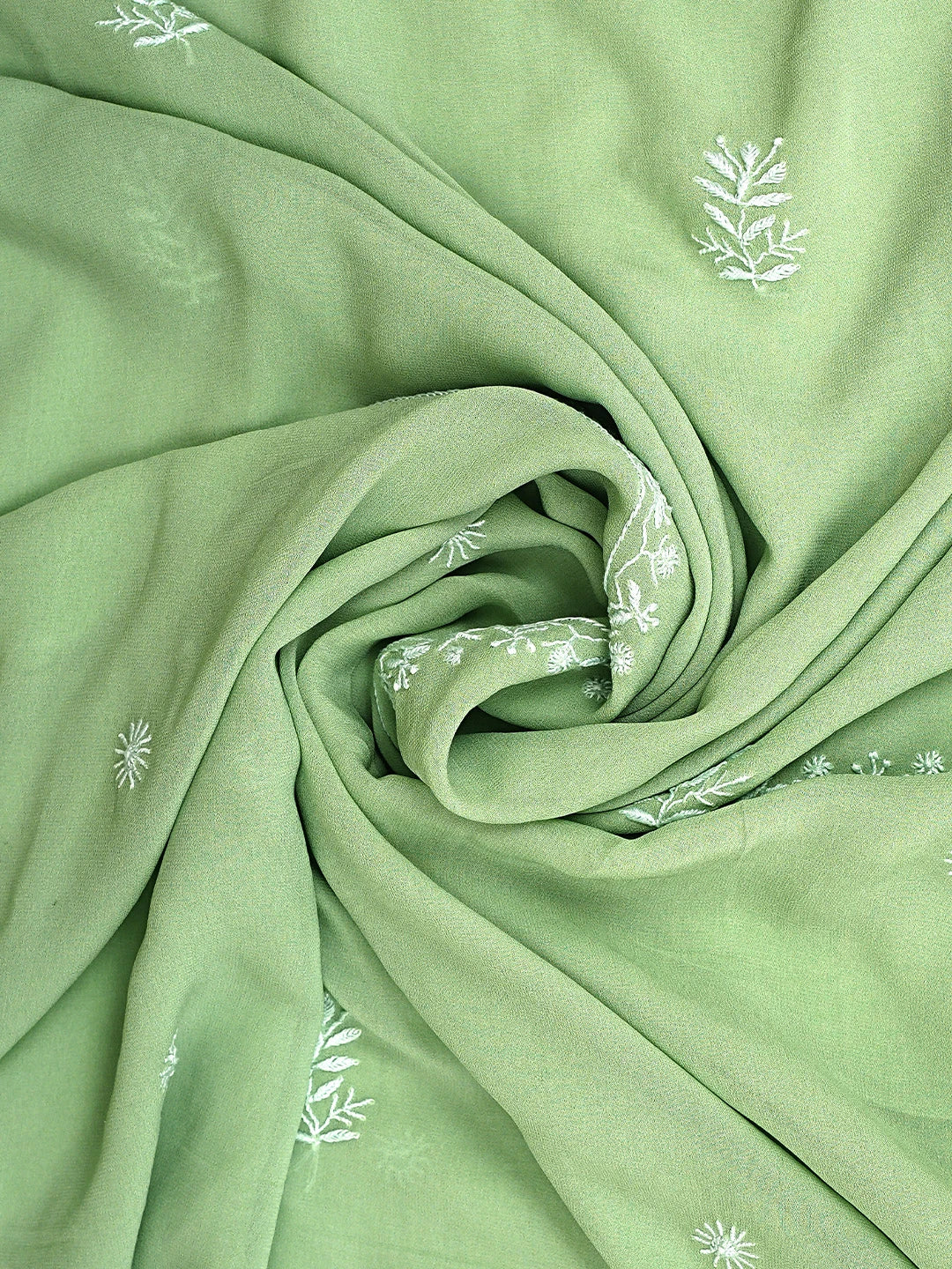 Ada Hand Embroidered Pista Green Viscose Georgette Lucknowi Chikankari Unstitched Kurta Dupatta Set 01A873605