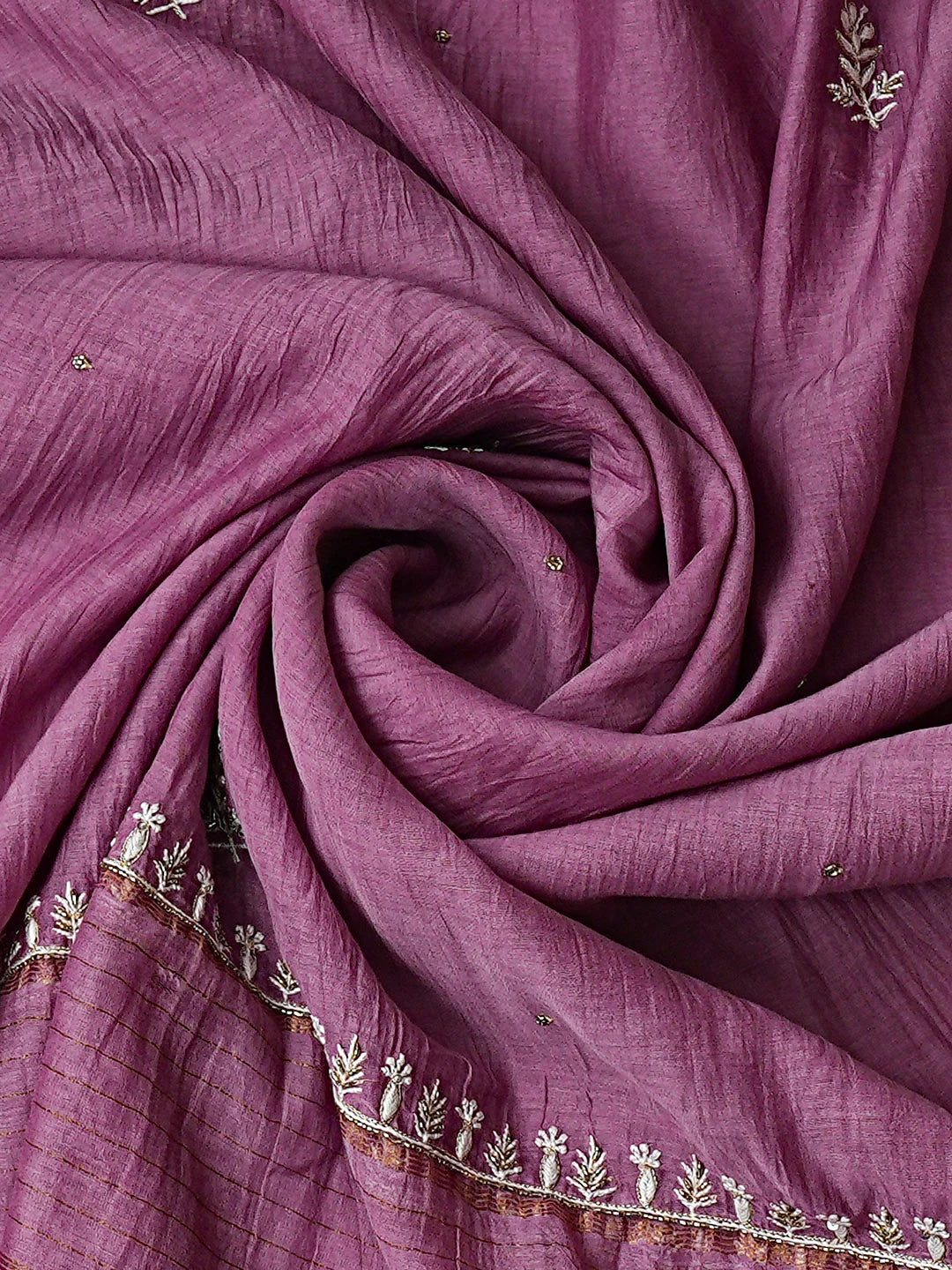 Ada Hand Embroidered Mauve Chanderi Lucknowi Chikankari Unstitched Kurta Dupatta Set With Cutdana Work 01A712224